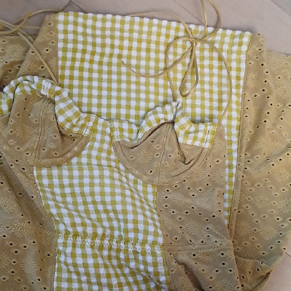 Urban Outfitters Yellow and Tan Mini Dress